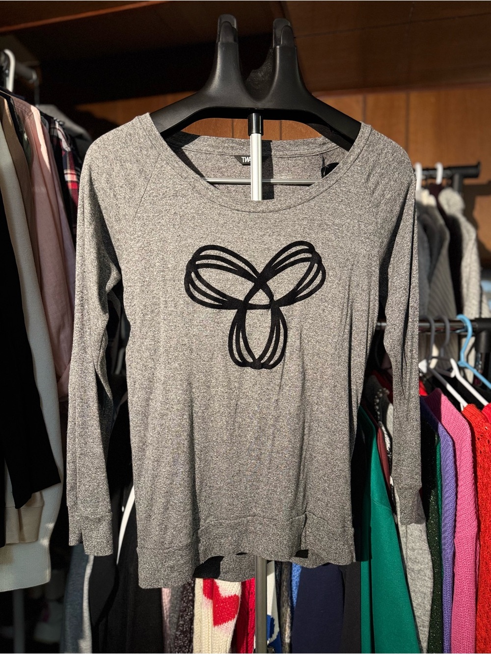 TNA Heather Gray Long Sleeve Tee with Black Graphic